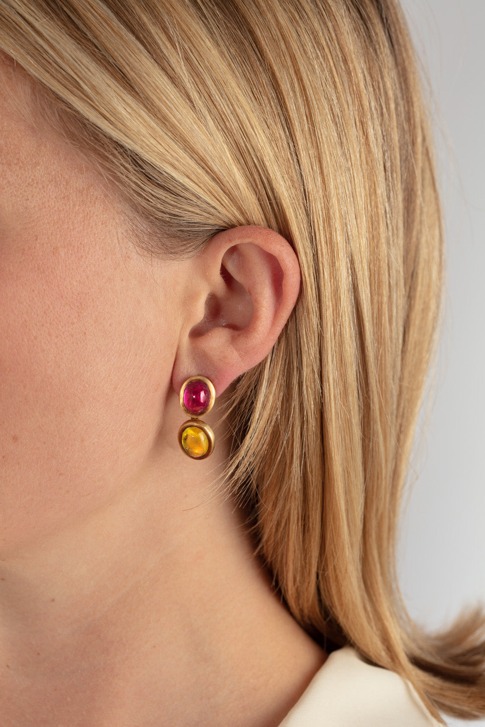 Pink and Yellow Tourmaline Drop Earrings