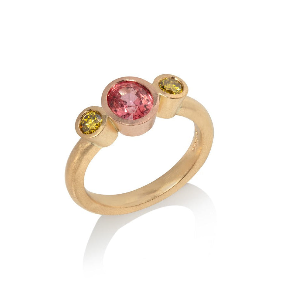 Padparadscha Sapphire and Yellow Diamond Ring
