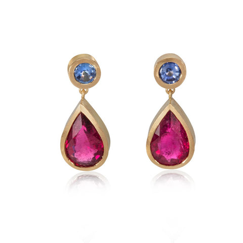 Sapphire and Rubellite Drop Earrings