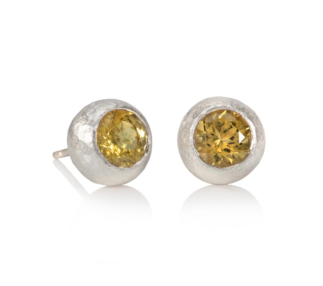 Yellow Tourmaline and 9ct White Gold Pebble Studs