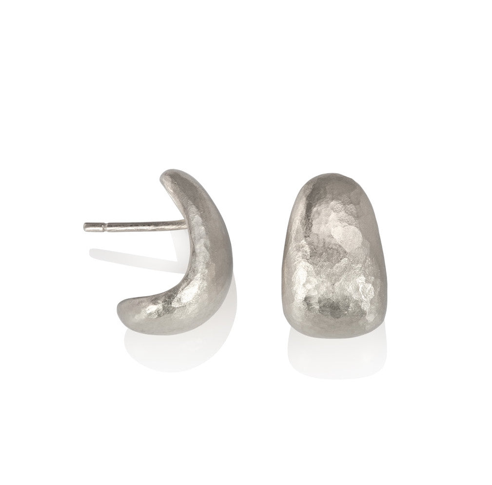 Hammered texture silver half hoop earrings