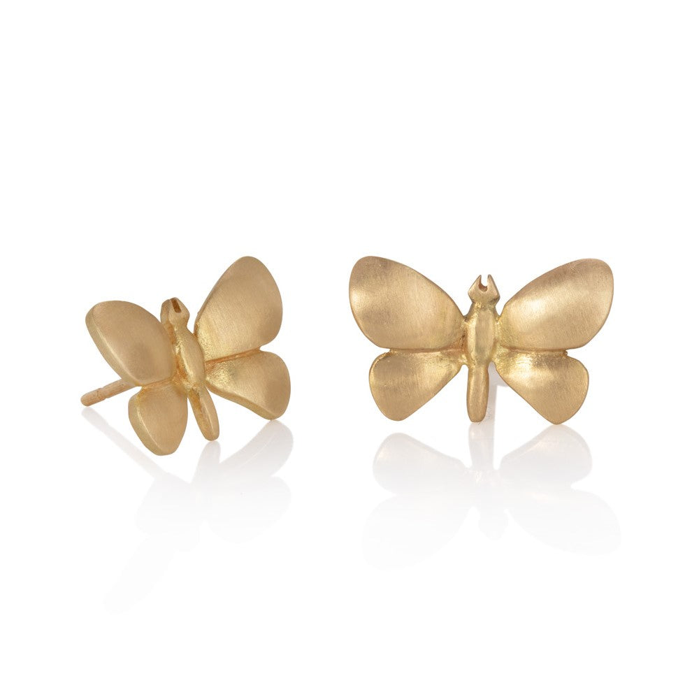 Yellow gold butterfly stud earrings