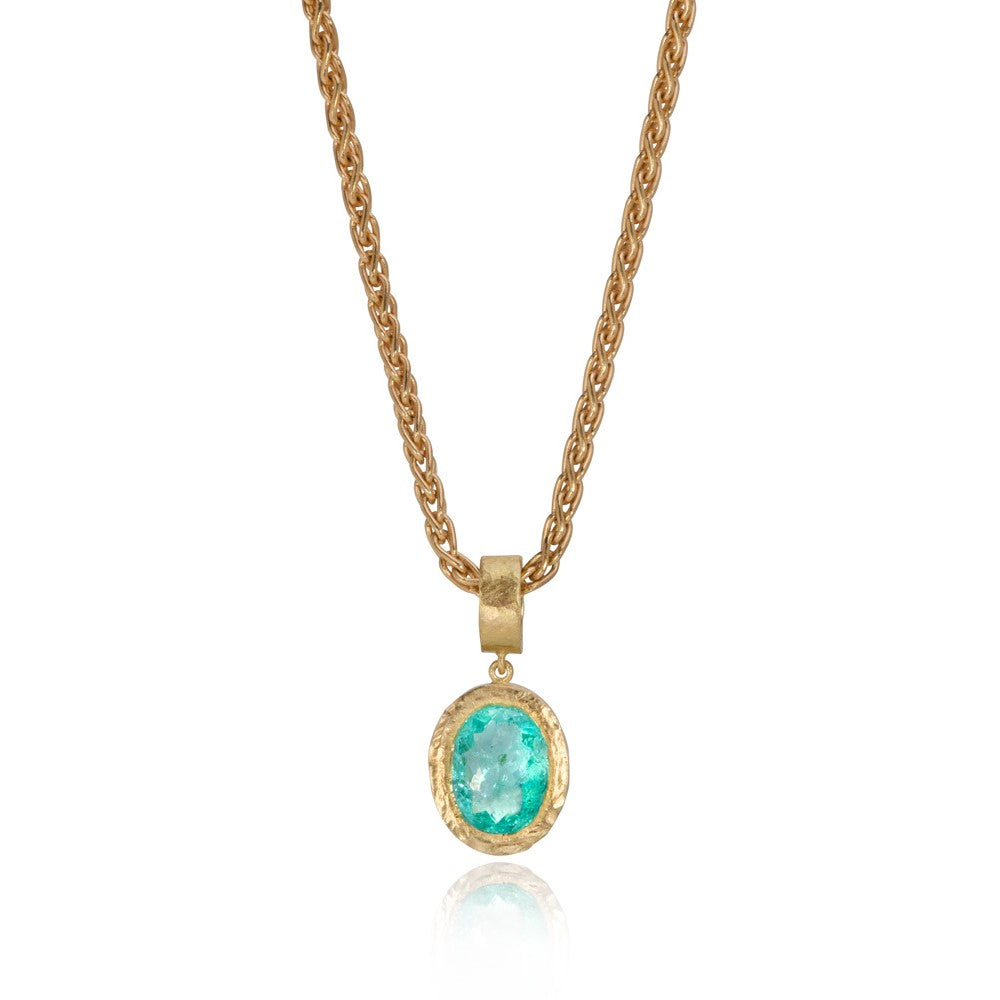 Alternative image of Paraiba tourmaline and textured yellow gold pendant on white background