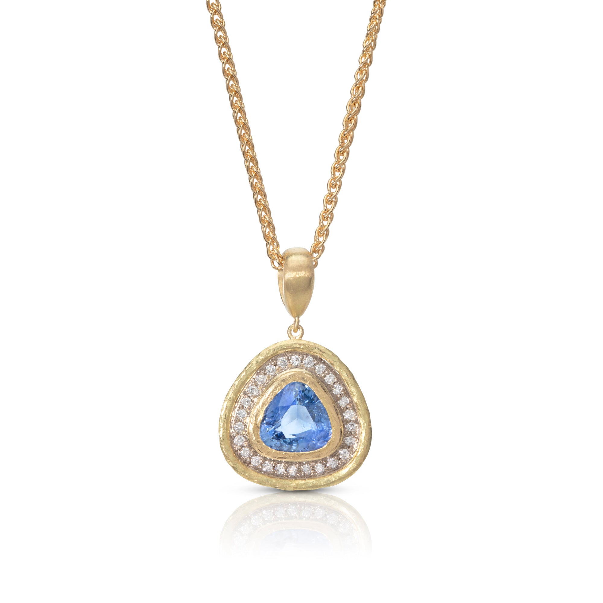 Sapphire Trillion & Diamond Halo Pendant