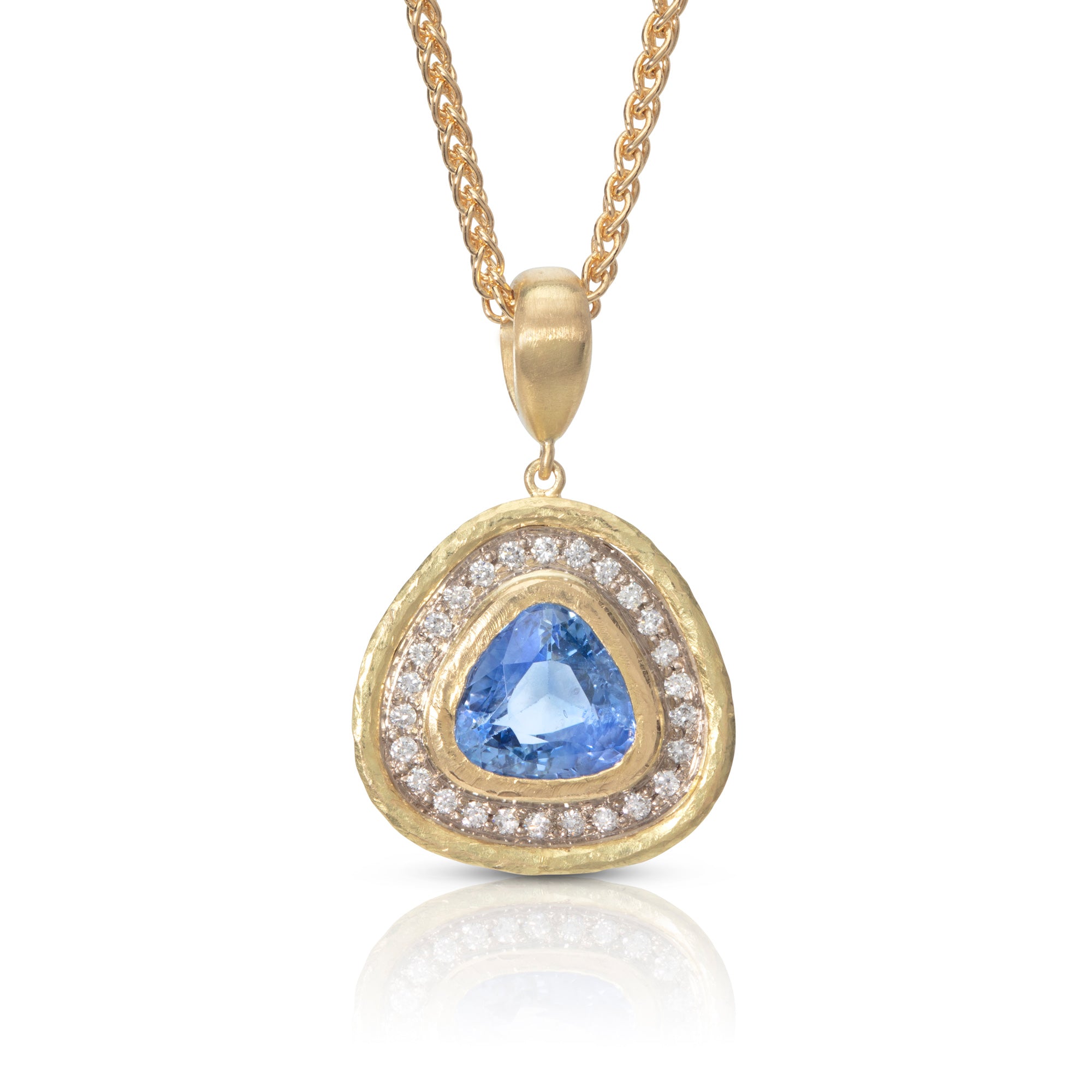 Sapphire Trillion & Diamond Halo Pendant