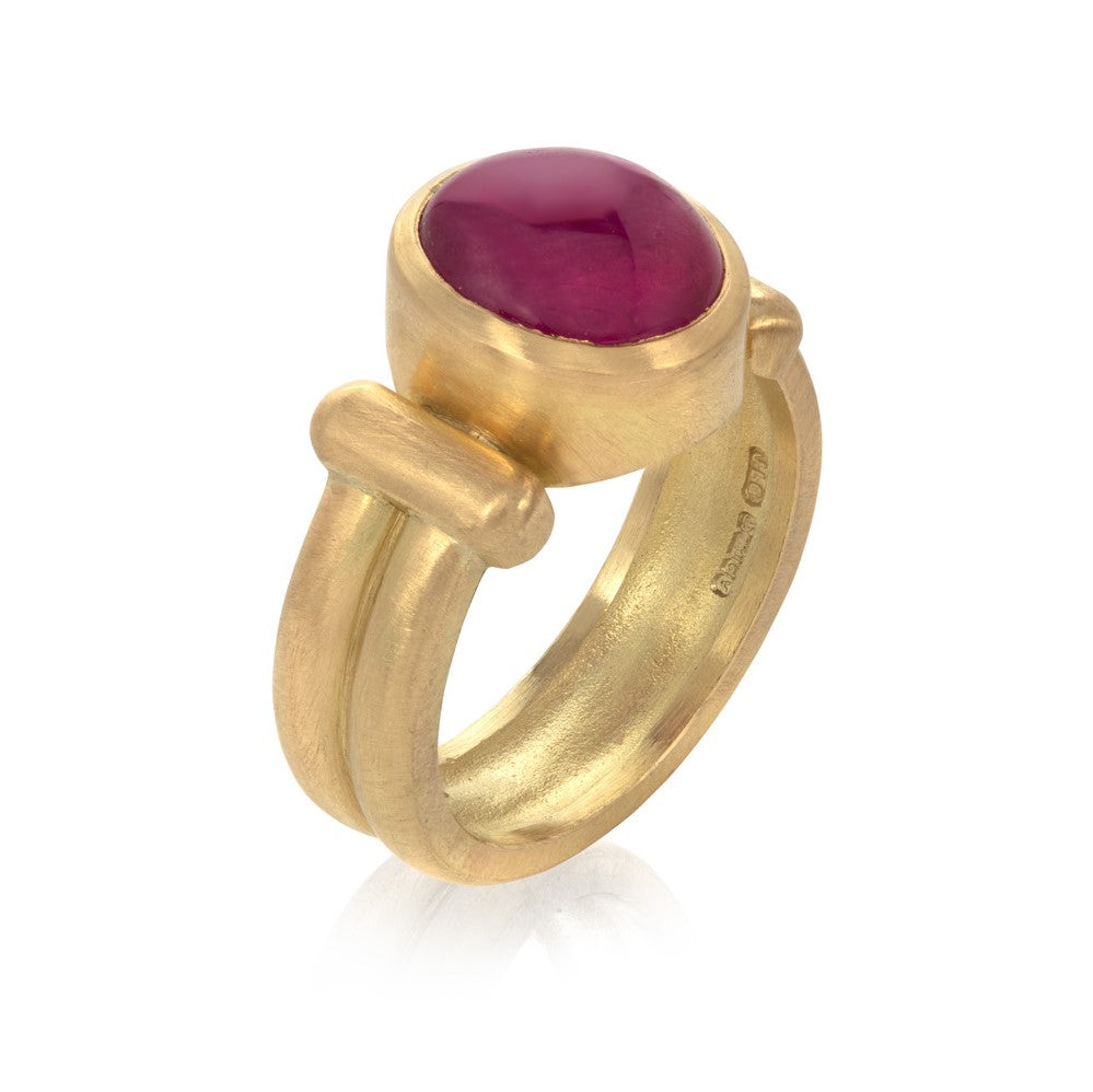 Ruby Cabochon Ring with a Ridged Shank