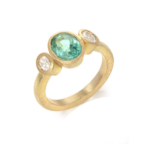 Paraiba Tourmaline and Emerald Cluster Ring