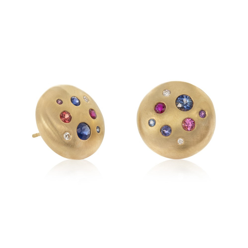 Large Frisbee Stud Earrings with Sapphires