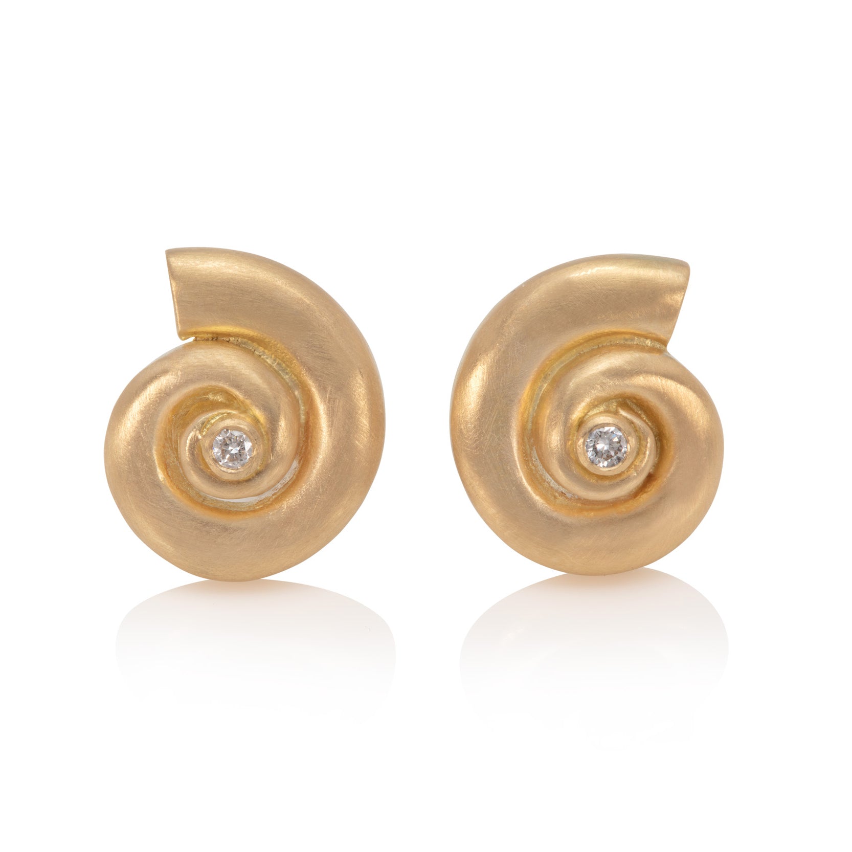 Gold Shell Studs with Diamonds