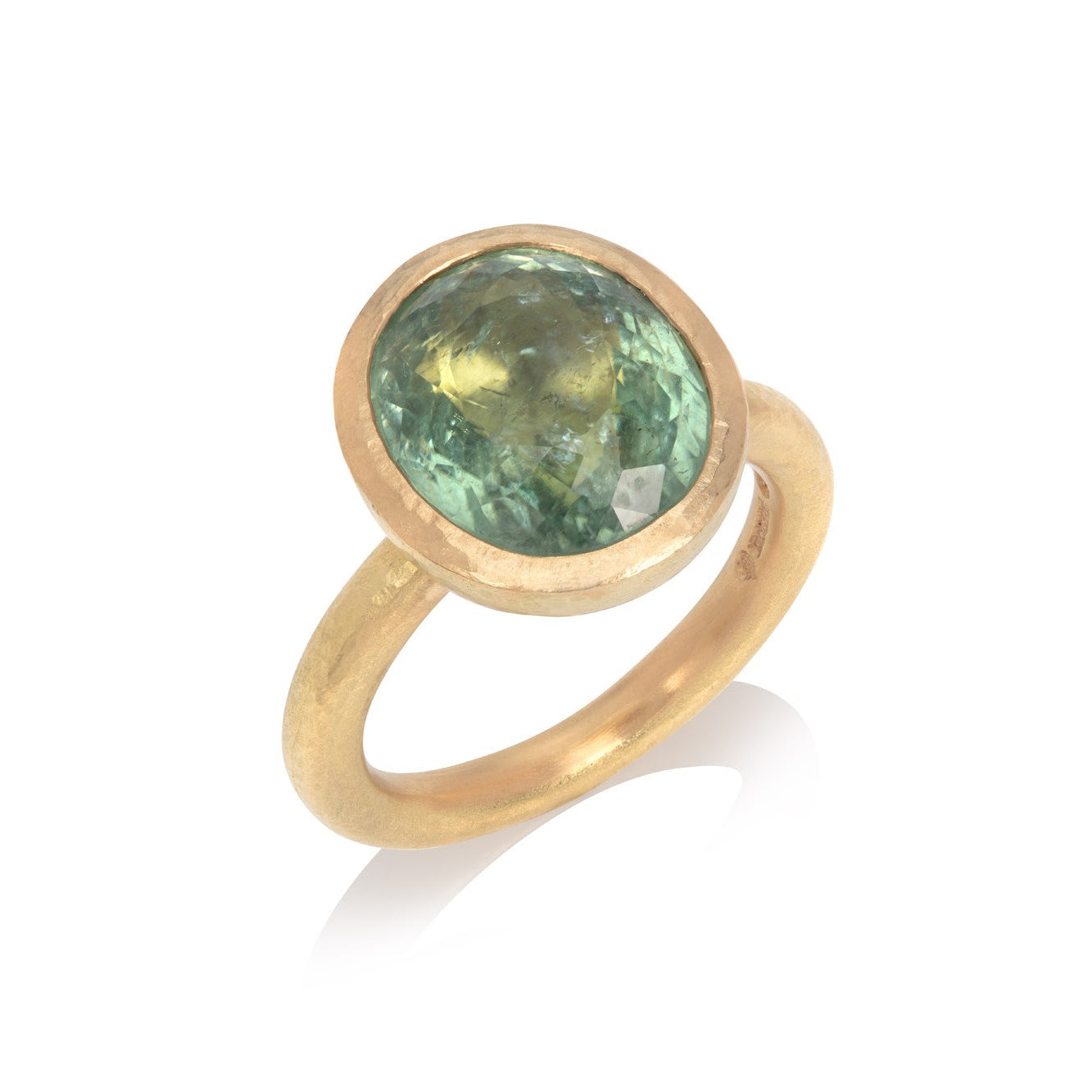 Hammered Texture 18ct Yellow Gold Ring with Paraiba Tourmaline