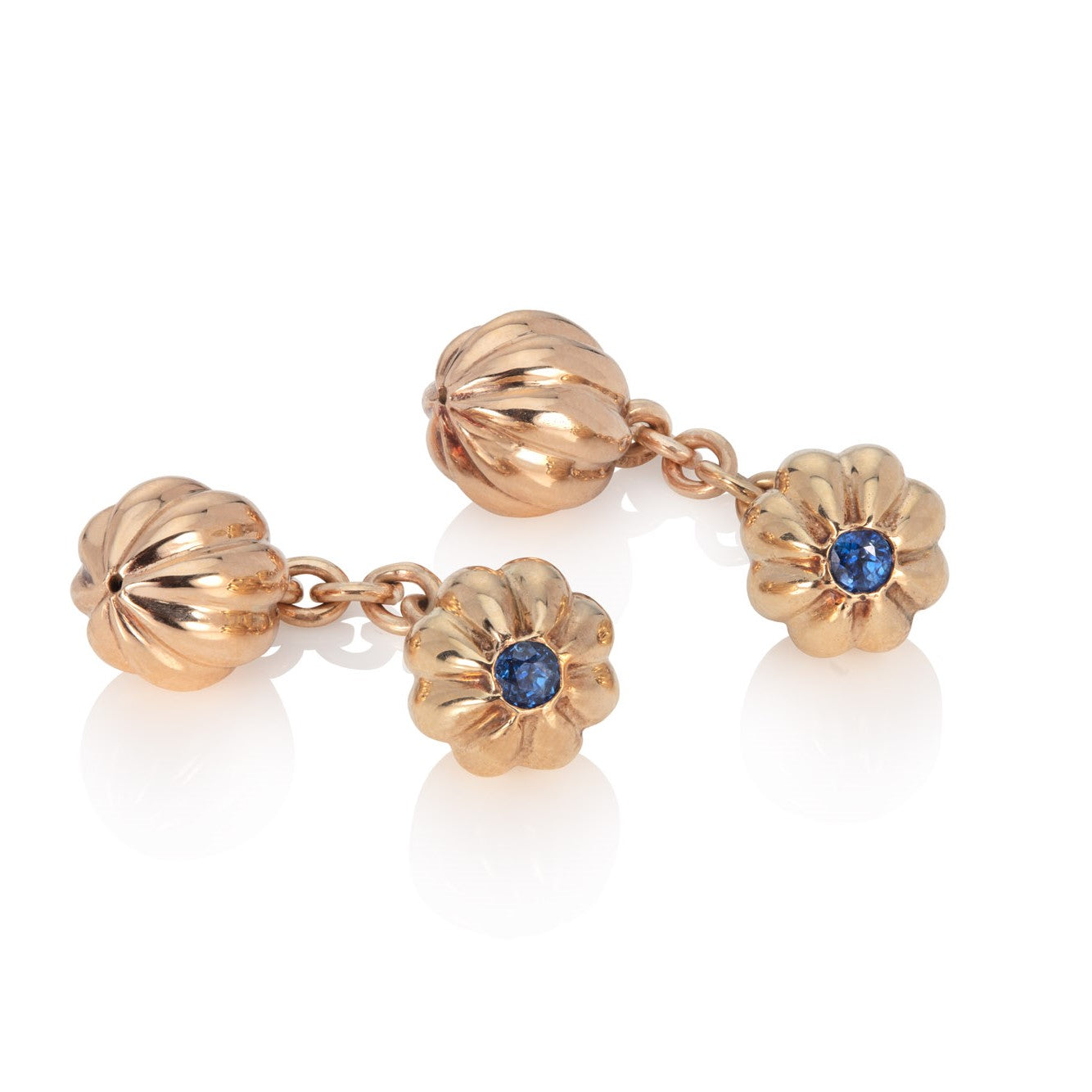 9ct Fluted Ball Cufflinks with Sapphire