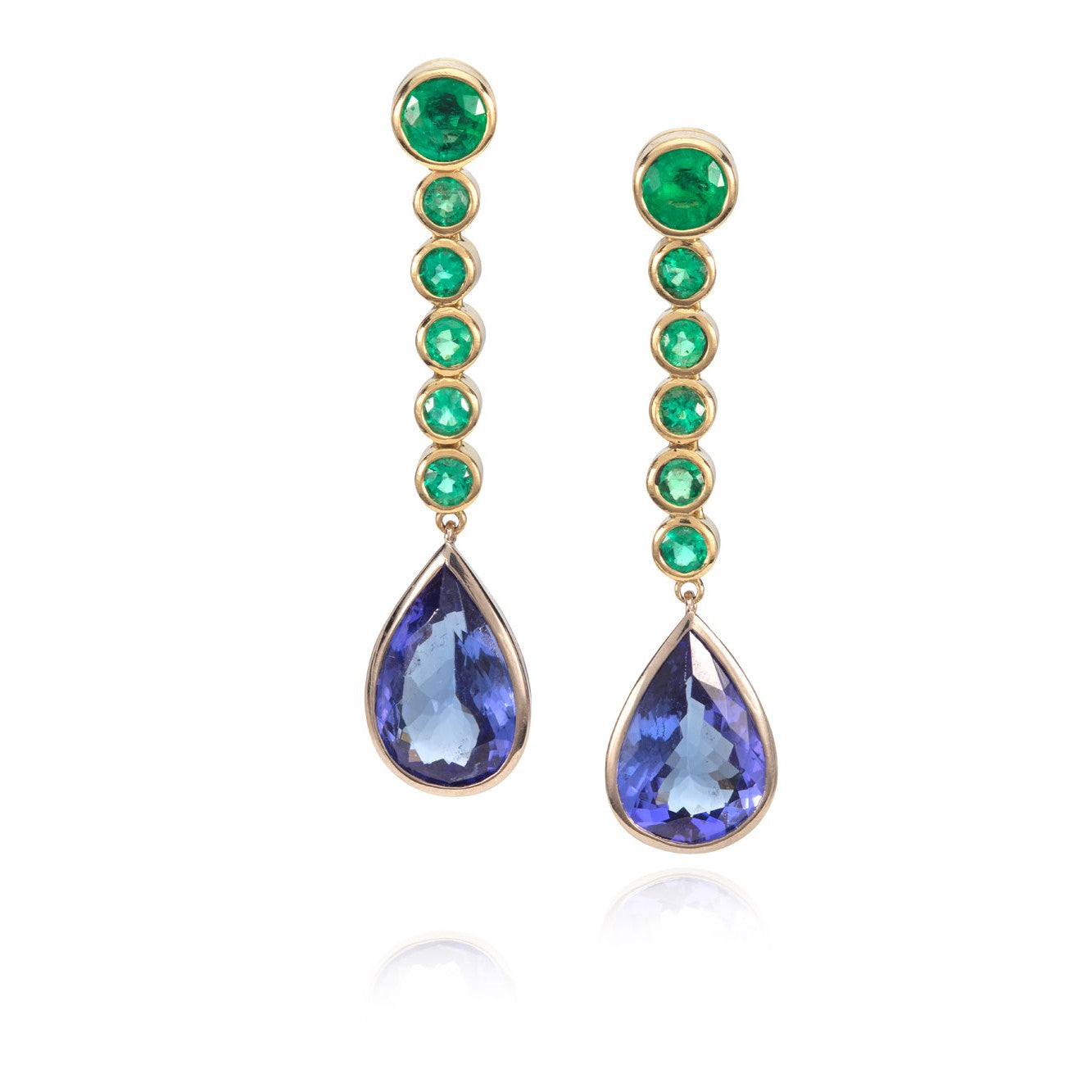 Emerald and Tanzanite Drop Earrings