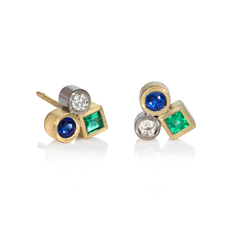 Engraved Emerald Square Studs