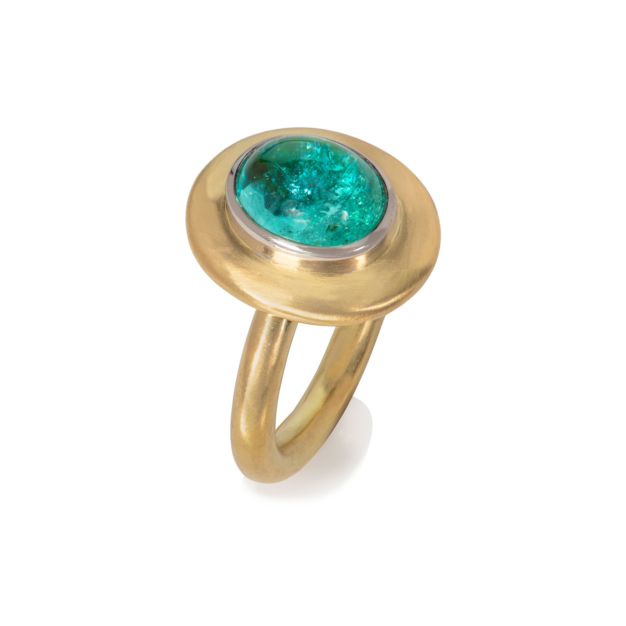 Wide border ring with Paraiba tourmaline on white background