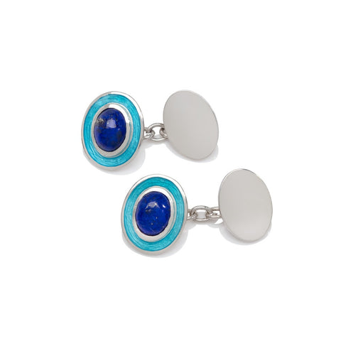 Turquoise and Red Enamel Silver Cufflinks