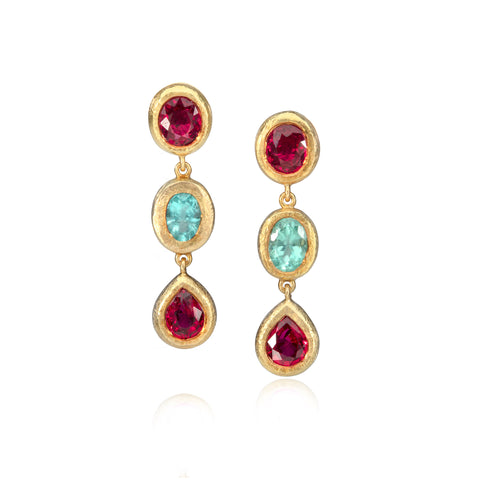Three Tier Drop Earrings with Coloured Diamonds