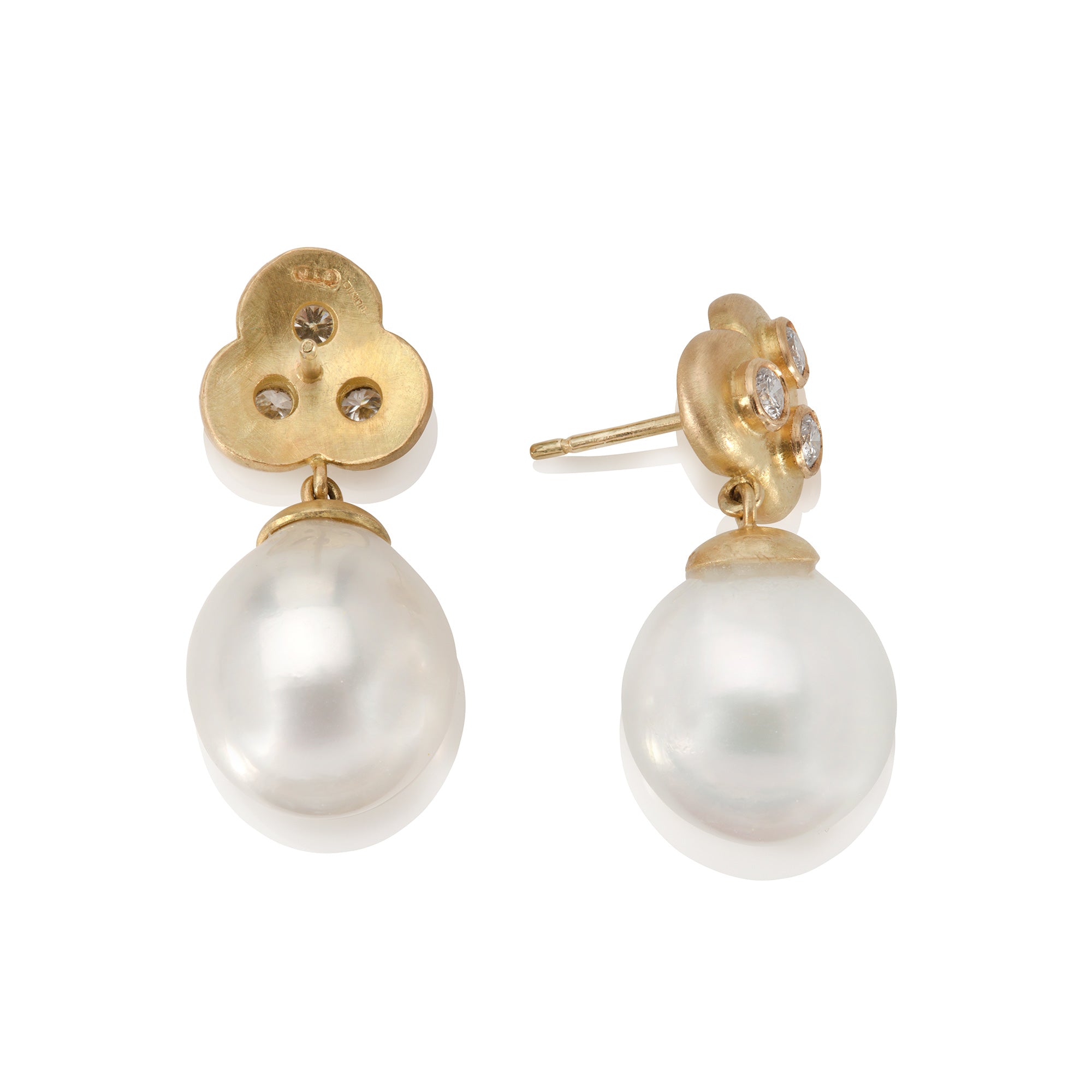 Diamond Trefoil and Pearl Drop Earrings