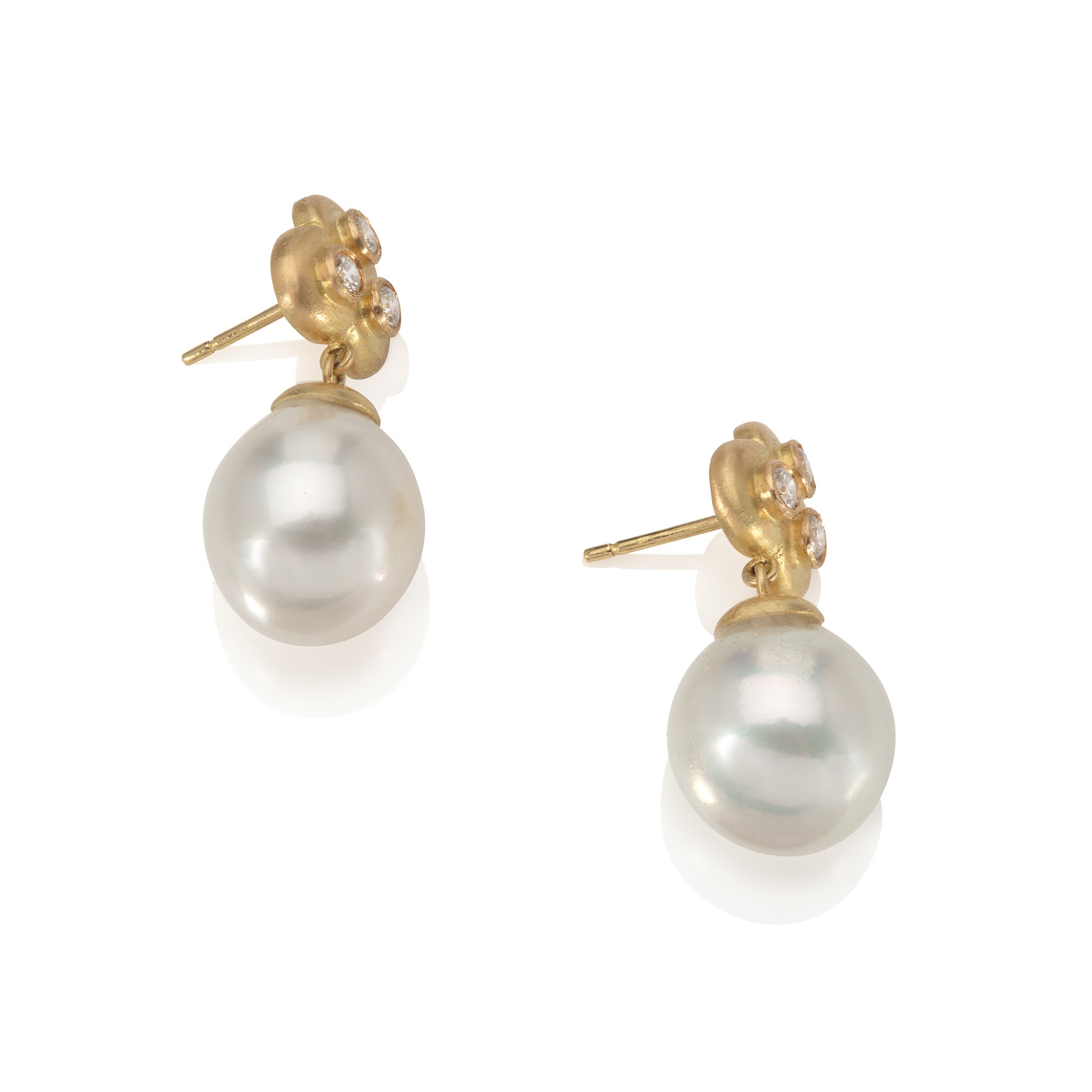 Diamond Trefoil and Pearl Drop Earrings