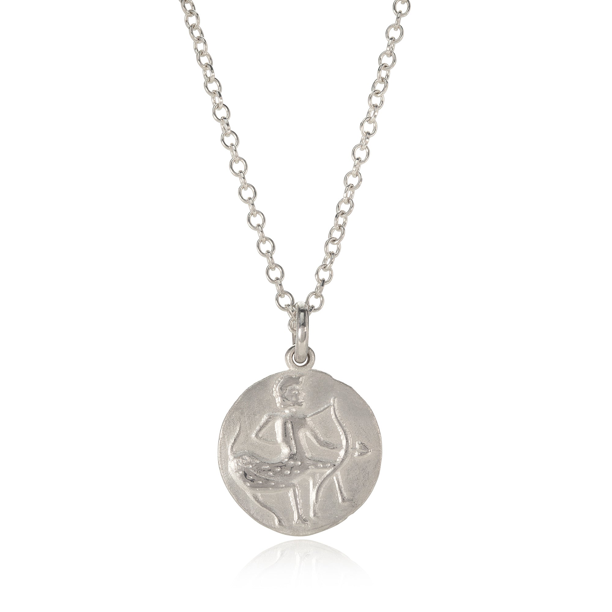 Silver sagittarius pendant pictured on white background