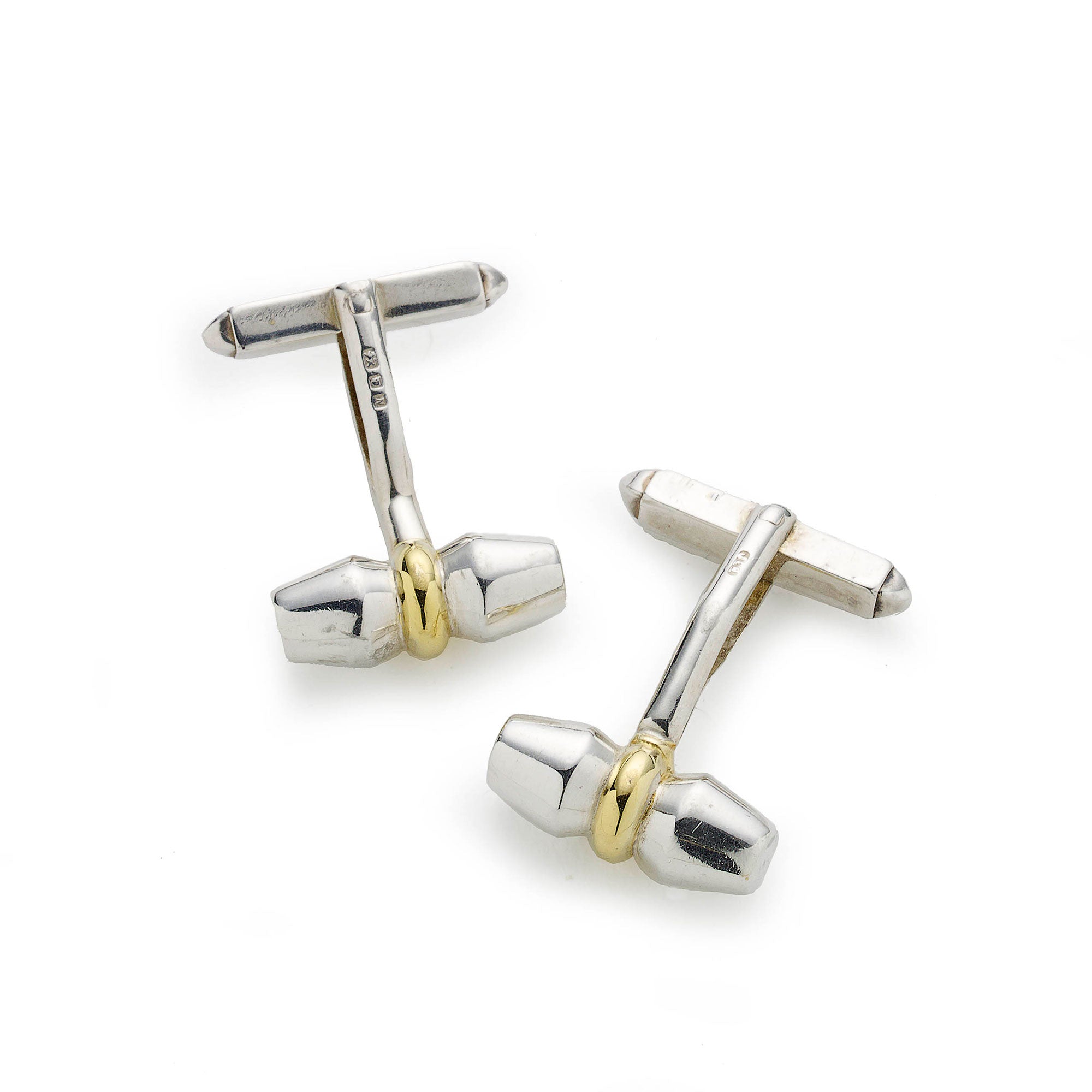 Alternative angle of toggle cufflinks on white background