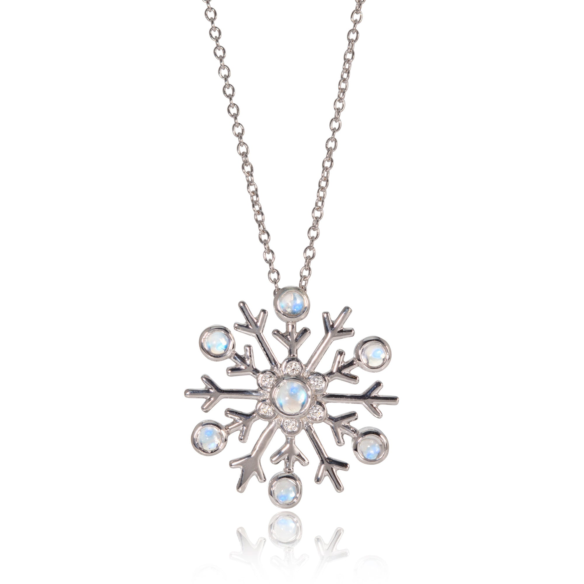 Moonstone & Diamond Snowflake in White Gold