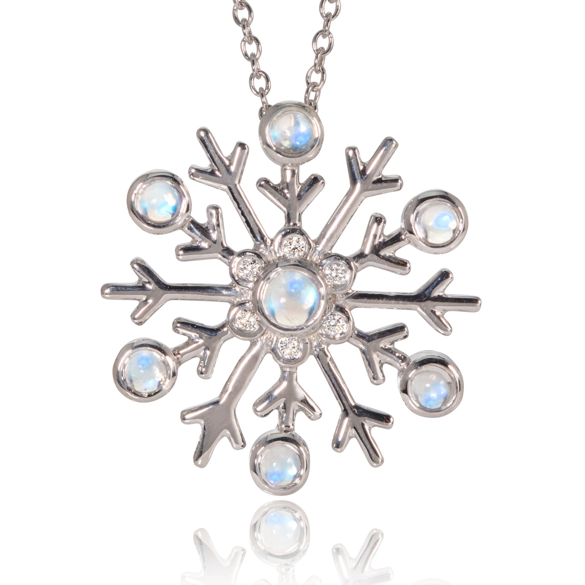 Moonstone & Diamond Snowflake in White Gold