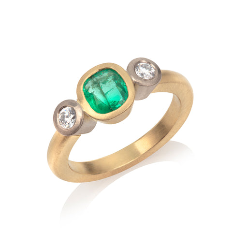 Wide Emerald and Sapphire Ring