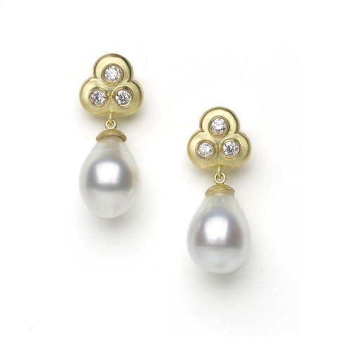 Aquamarine Pearl Drop Earrings in White Gold