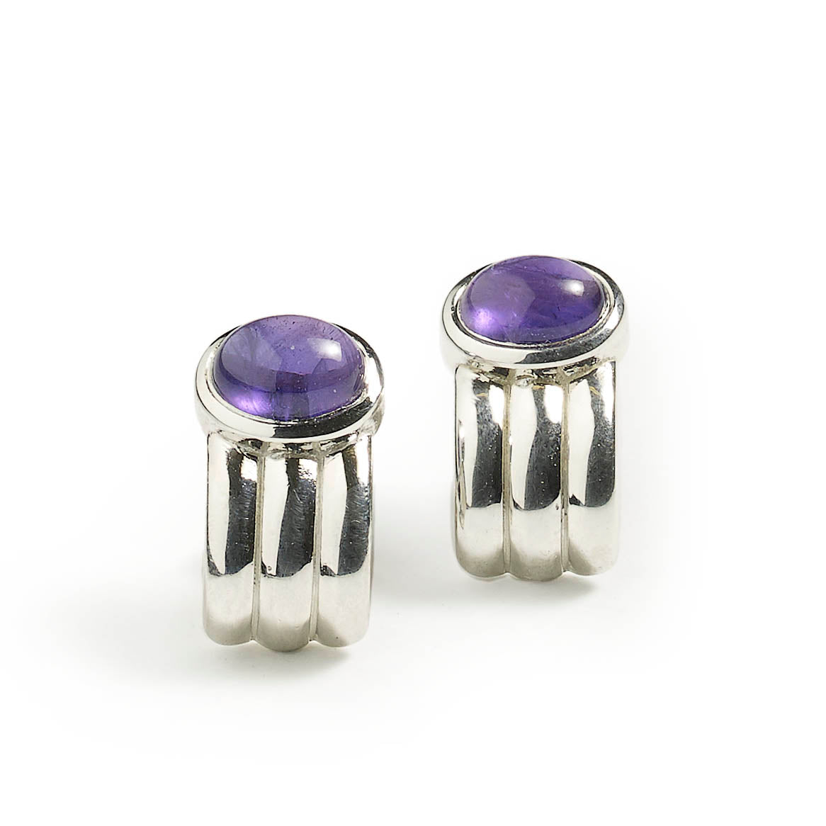 Silver & Amethyst Half Hoop Earrings