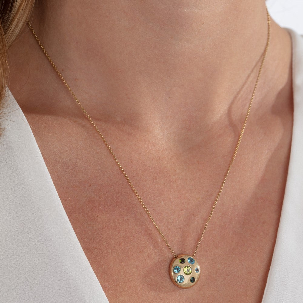 Multi-Stone Frisbee Gold Pendant