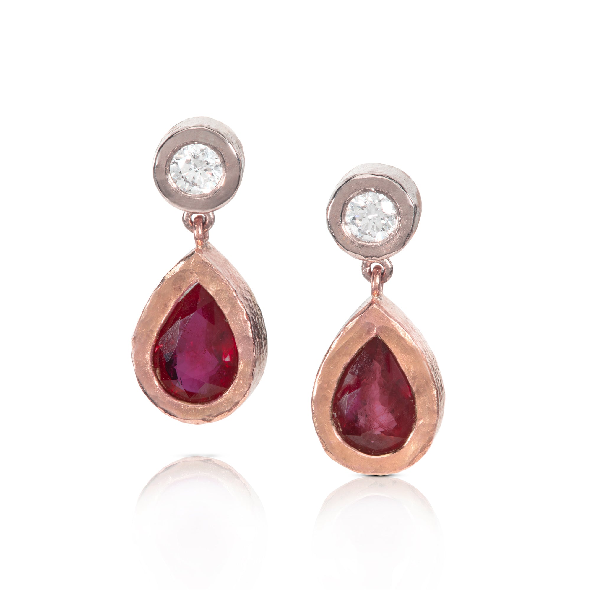 Diamond and Ruby Drop Earrings in Red and White Gold