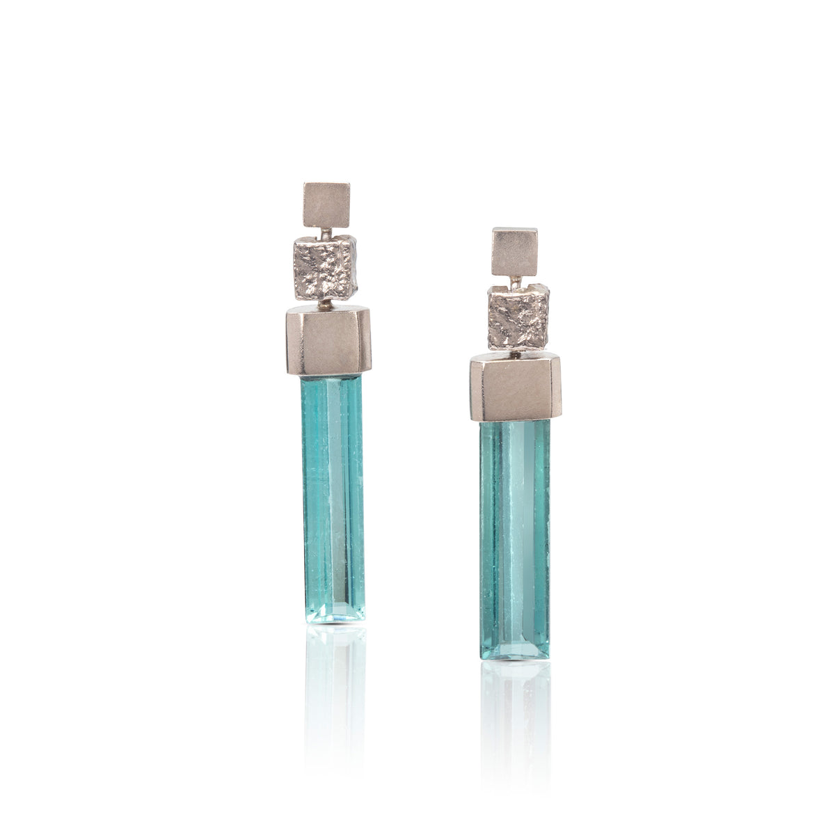 Tourmaline Tower Drop Earrings in 18ct White Gold