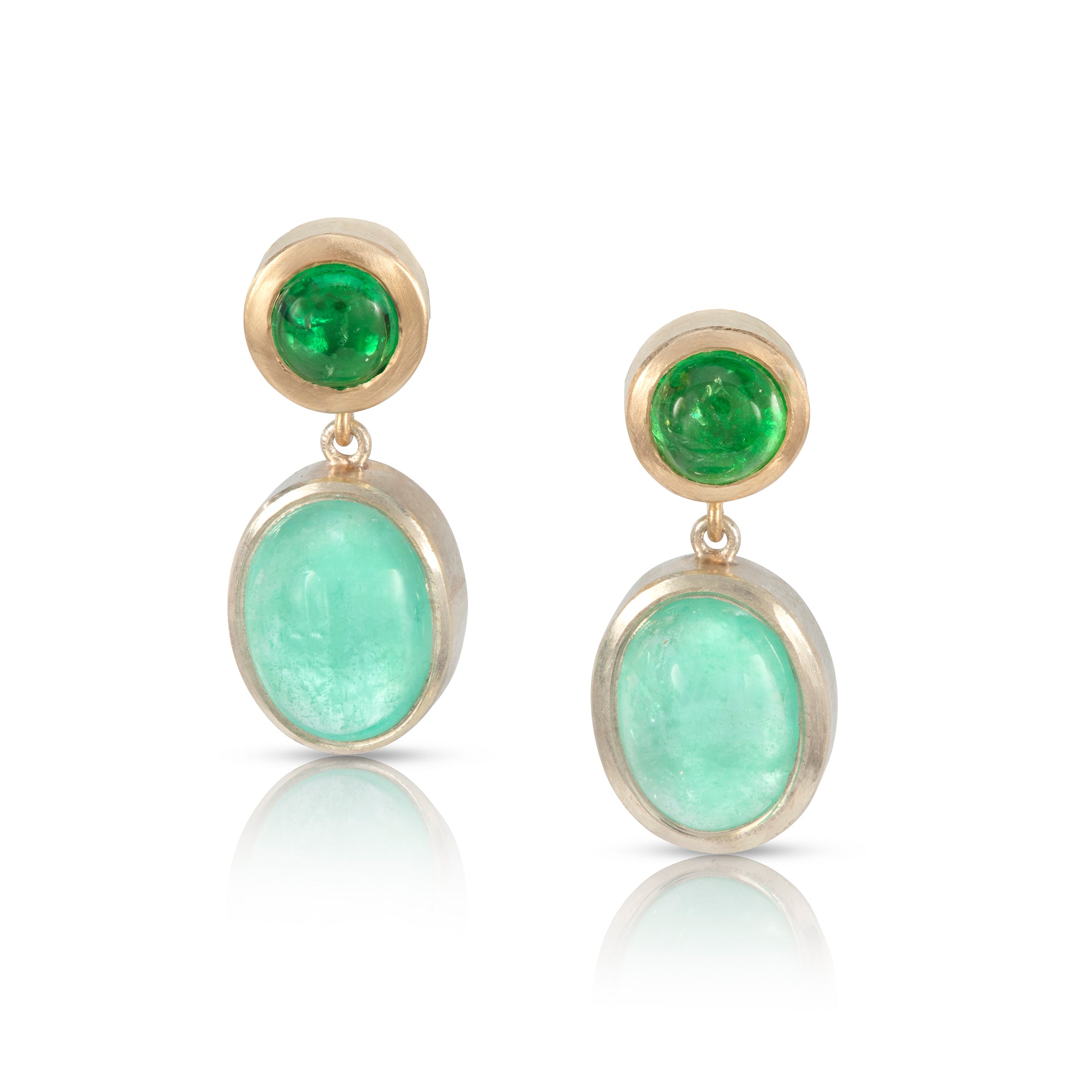 Emerald and Tsavorite Cabochon Drop Earrings