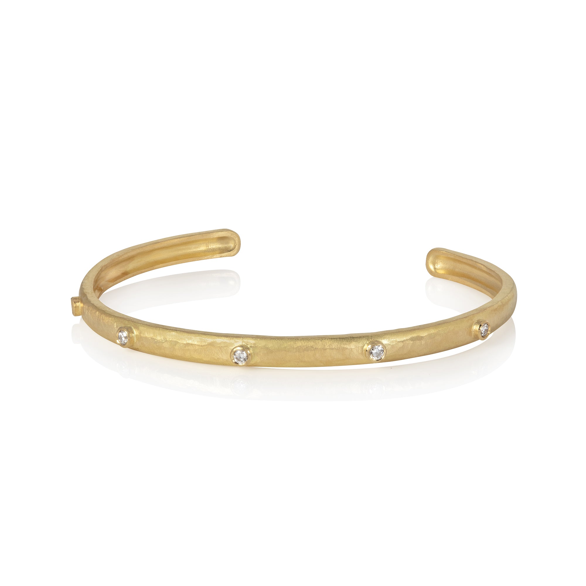 Large Beaten Gold and Diamond Bangle