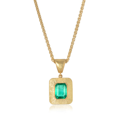 Emerald Pendant with Engraved Border