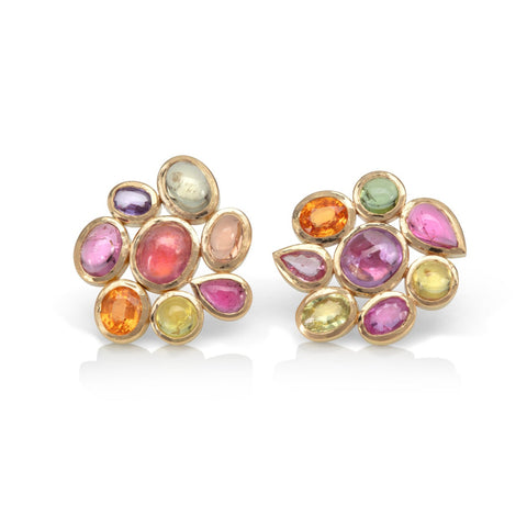 Yellow Gold Pebble Studs with Pink Sapphire