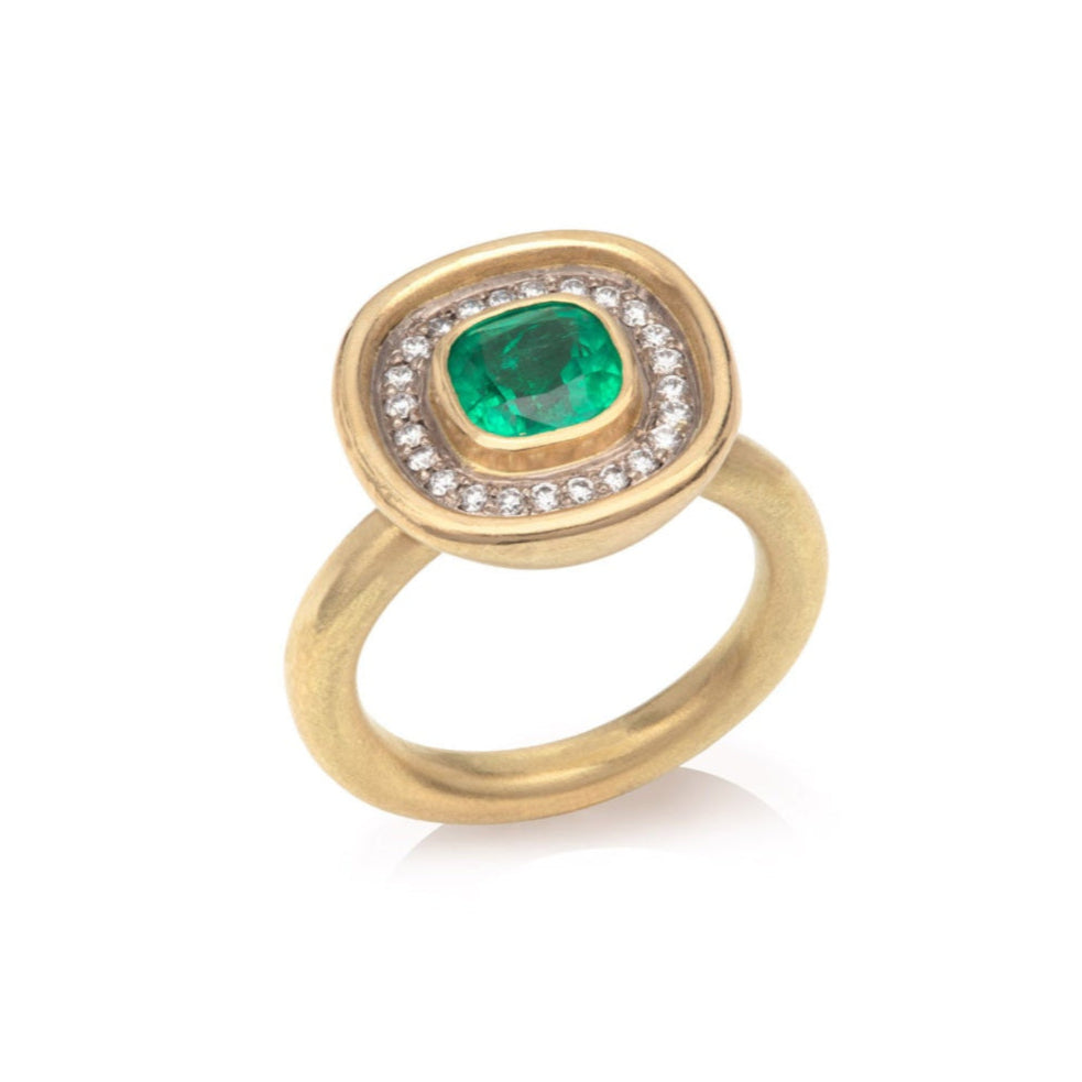 Emerald and Pavé Set Diamond Cluster Ring