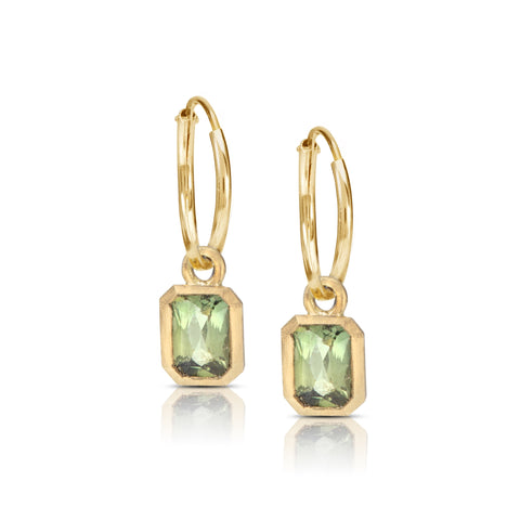 Engraved Pale Green Sapphire Studs