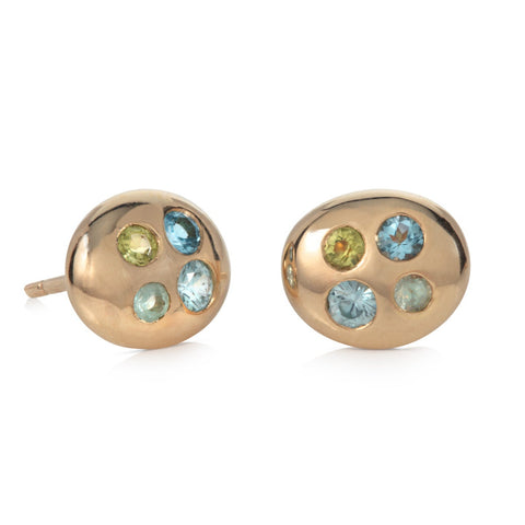 Pebble Studs with Diamond and Rubies