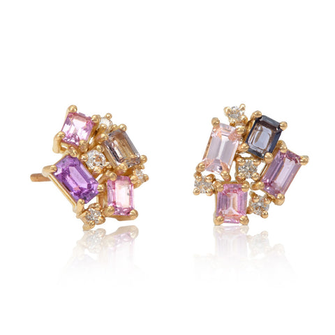 Yellow Gold Pebble Studs with Pink Sapphire