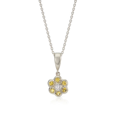 Yellow Sapphire and Diamond Daisy Pendant in White Gold