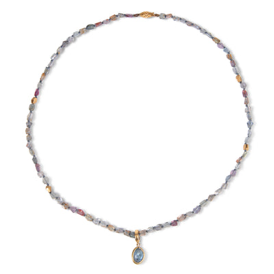 Sapphire Nugget Bead Necklace with Detachable Single Sapphire Pendant