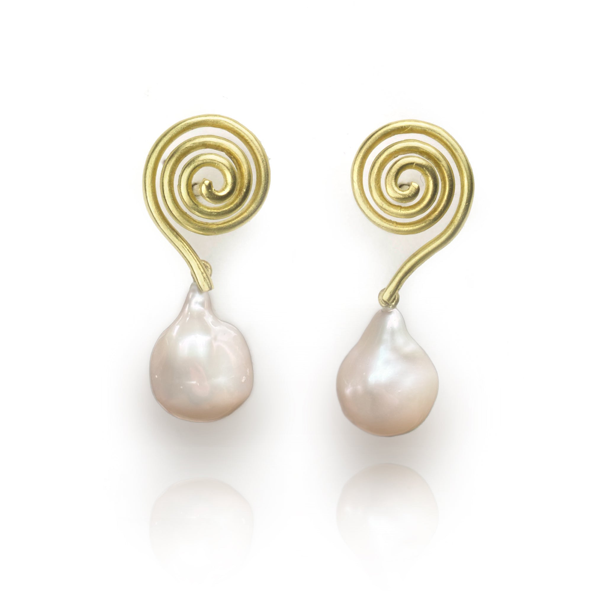 Gold Swirl Drop Earrings with Detachable Baroque Pearls
