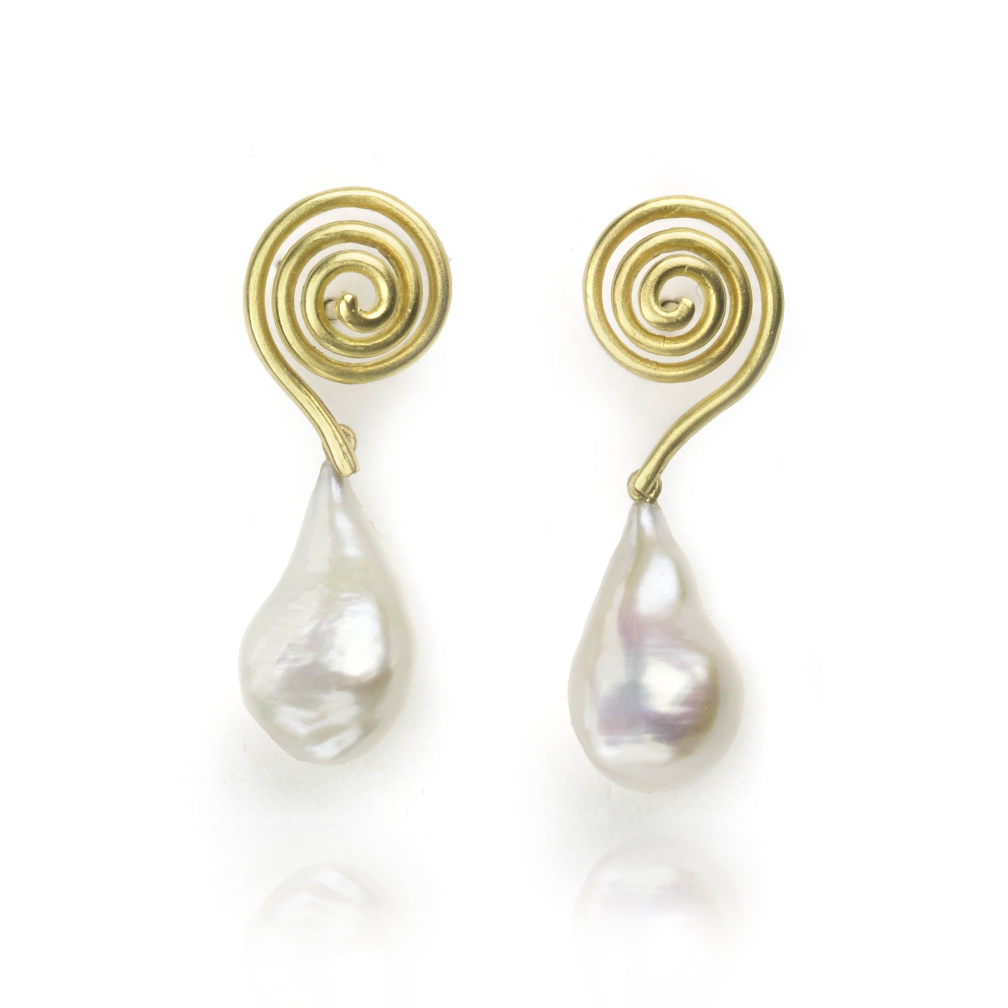 Gold Swirl Drop Earrings with Detachable Baroque Pearls