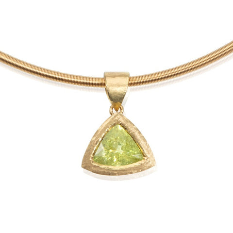 Large Beaten Yellow Gold and Paraiba Tourmaline Pendant