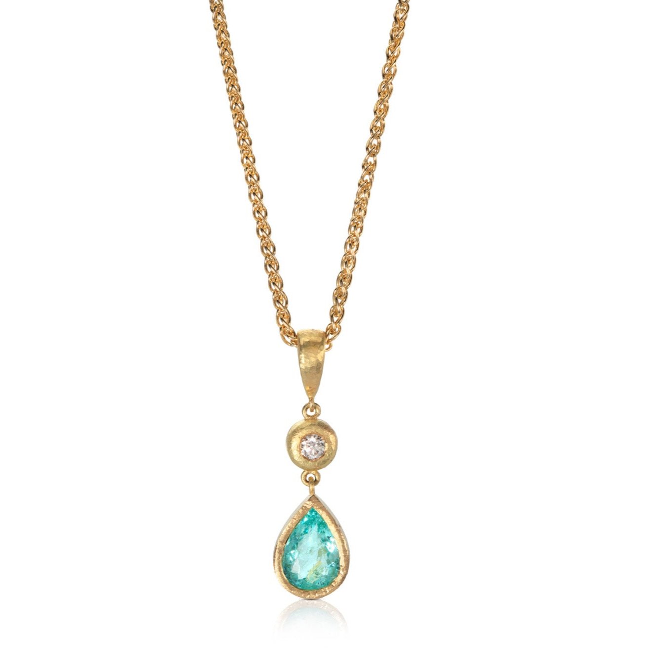 Paraiba Tourmaline and Diamond Beaten Necklace