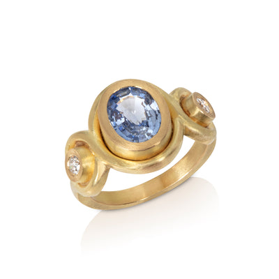 Sapphire and Diamond Crossover Ring