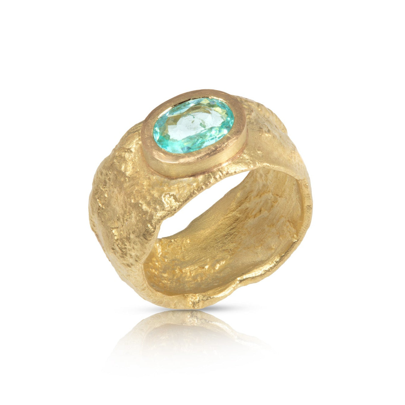 Paraiba Tourmaline Ring with Wide Molten Band