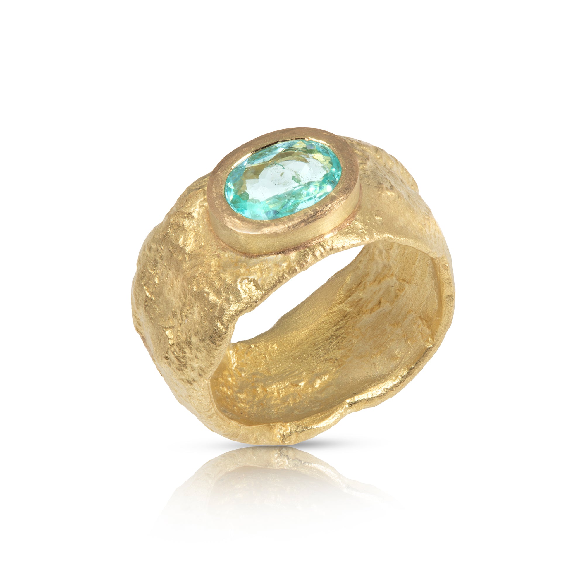 Paraiba Tourmaline Ring with Wide Molten Band