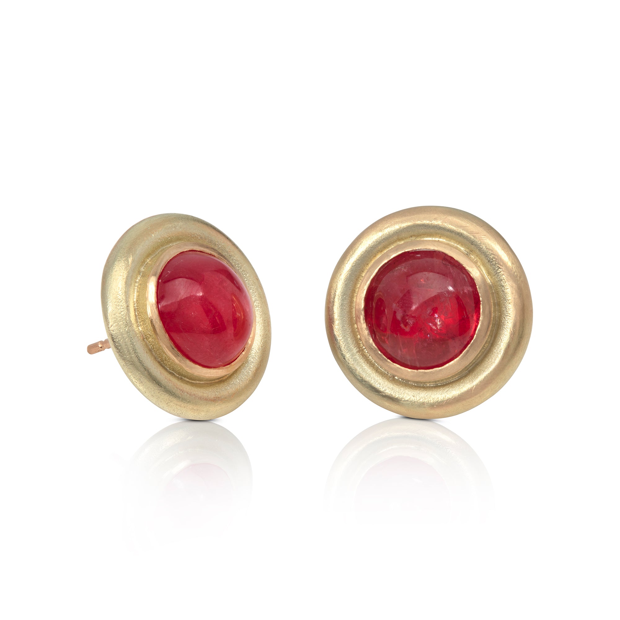 Rhodonite Textured Yellow Gold Stud Earrings
